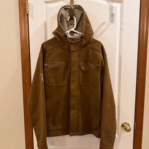 Dakine Men's Large Multi-Pocket Dark Tan Hooded Zip Up & Snap Jacket
